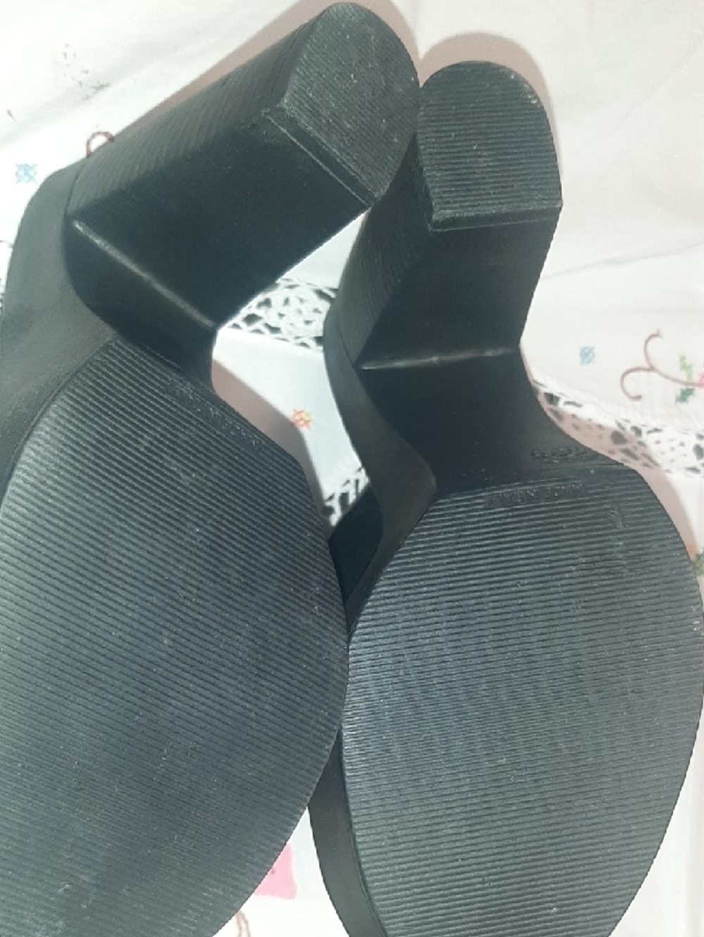Made in Italy🇮🇹Black Suede like Platform Mule - High Block Heel Sz 38 - Picture 7 of 10